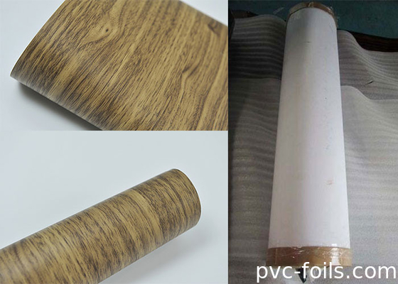 0.07mm Thick Wood Pattern PVC Decorative Film Flat Surface Roll Packing