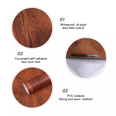 Màn hình PVC vinyl tự dán có thể tháo rời hạt gỗ để phủ đồ nội thất