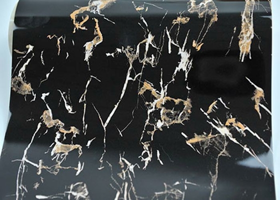 Thiết kế tấm đá cẩm thạch 3D Uv Mặt bàn bếp Trang trí Pvc Lá vàng đen